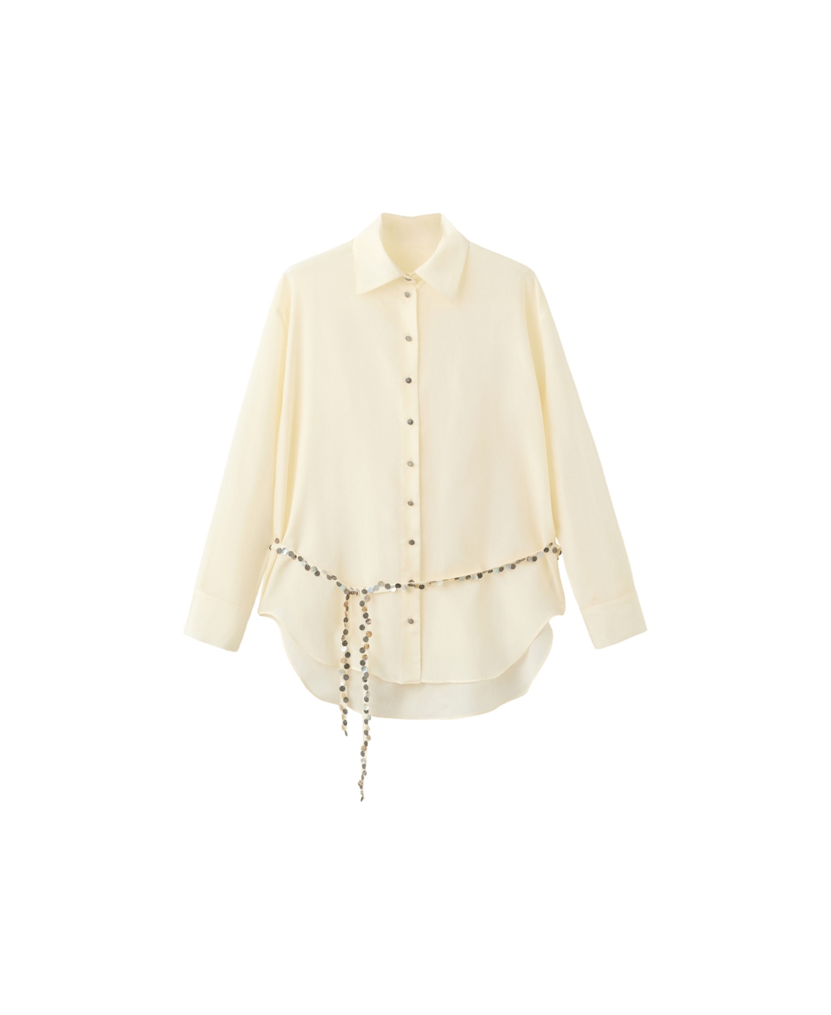 Women's Beaded Belt Semi-Sheer Shirt - Off White