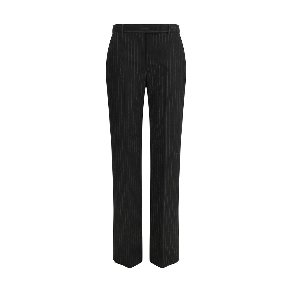Pinstriped Wool Trousers — Black