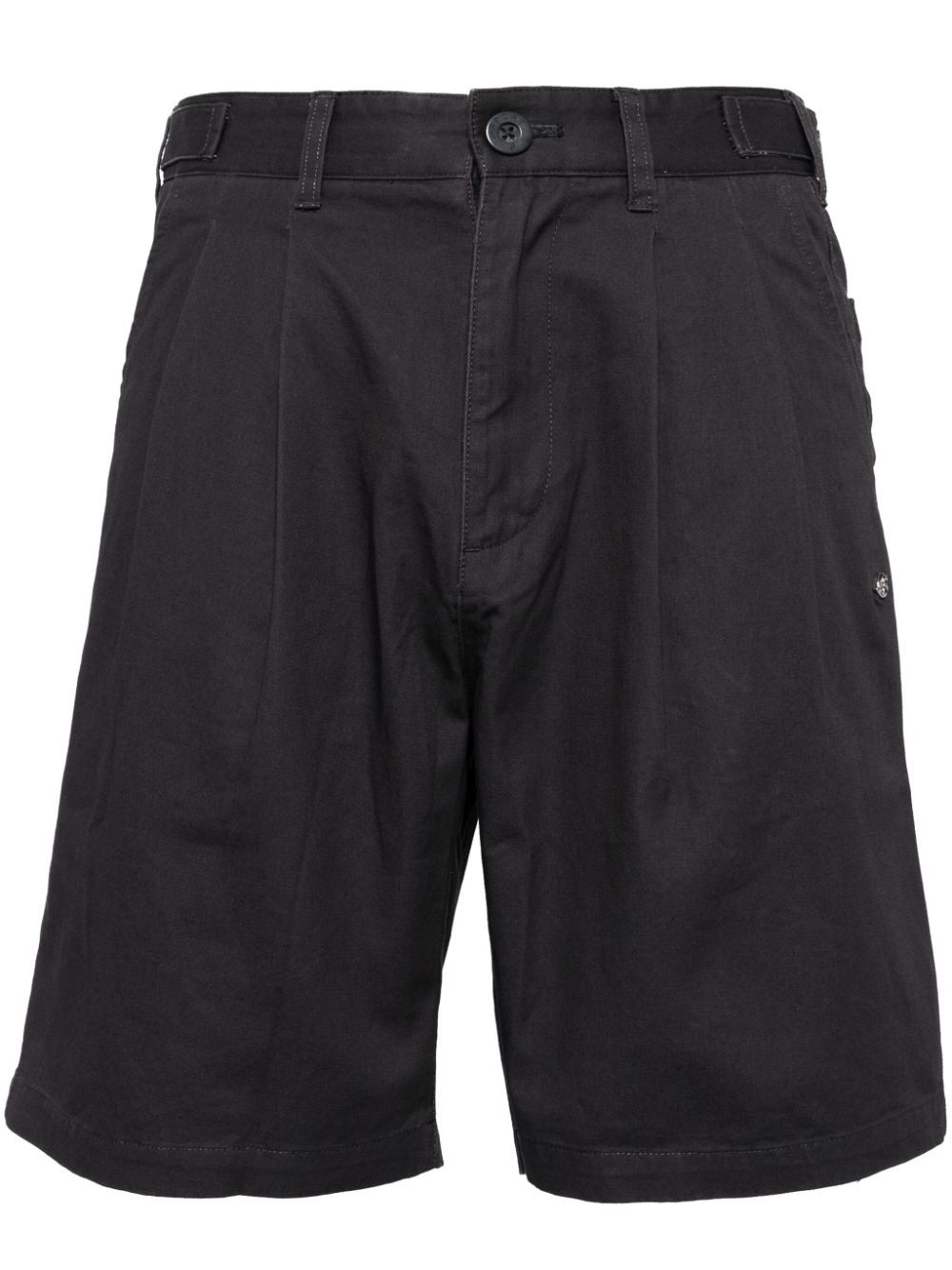 Logo-plaque pleated cotton shorts - Grey