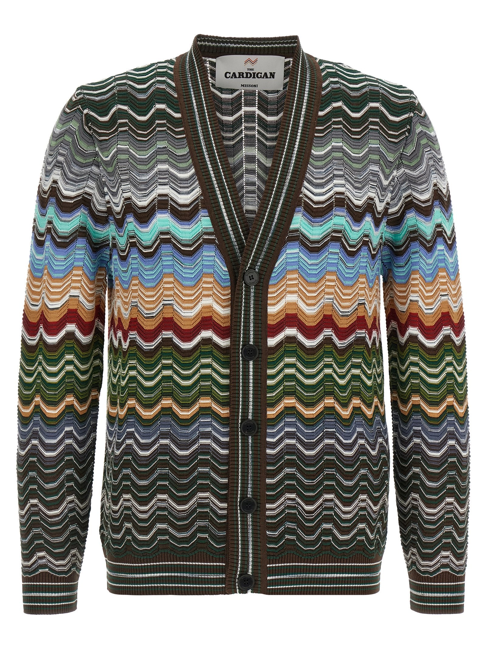 Chevron-Patterned Cotton-Viscose Cardigan — Multicolor