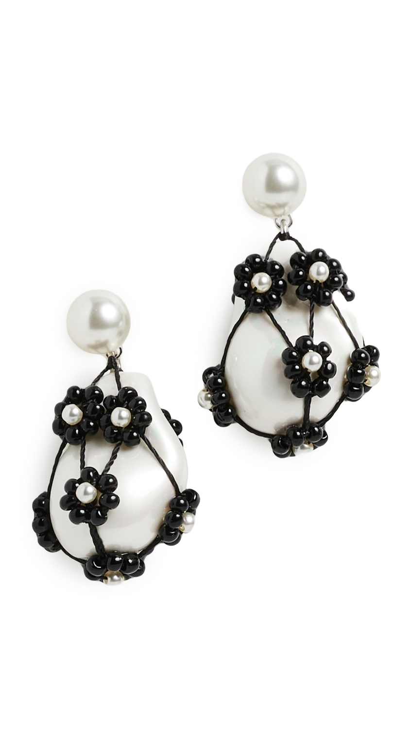 Curiosity Beaded Pearl Drop Earrings Tory Silver/Black One Size