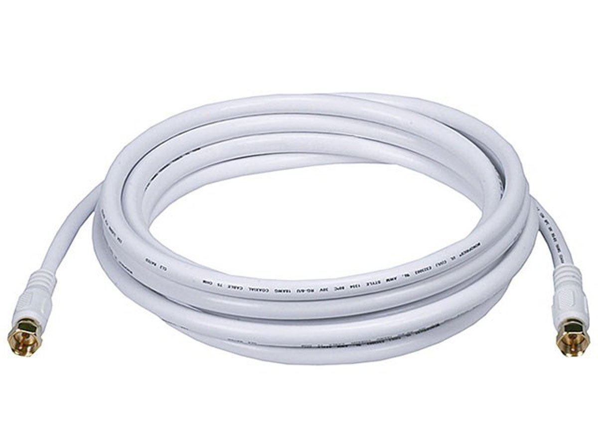 10ft RG6 (18AWG) 75Ohm, Quad Shield, CL2 Coaxial Cable with F Type Connector - White