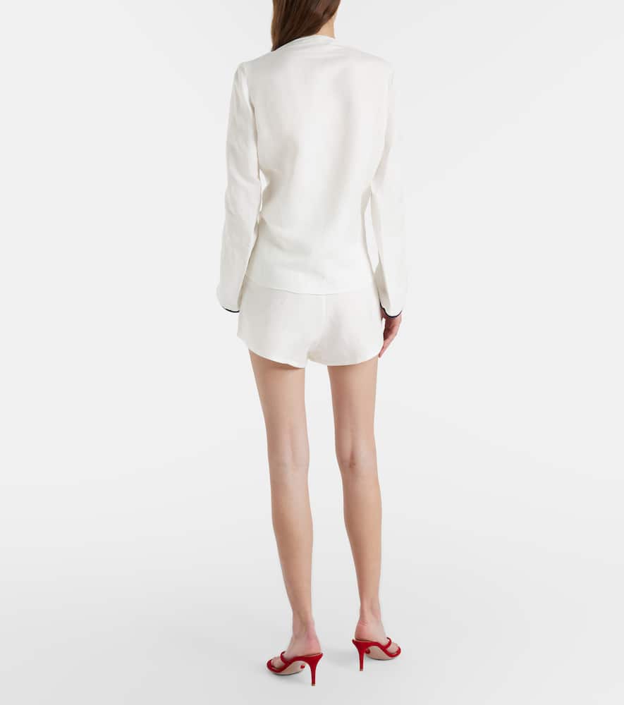 Bicolor linen-blend Bermuda shorts