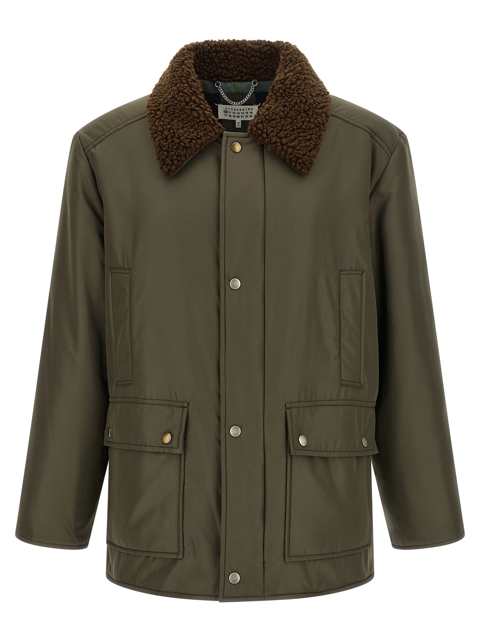 Shearling-Collar Technical Nylon Coat — Green