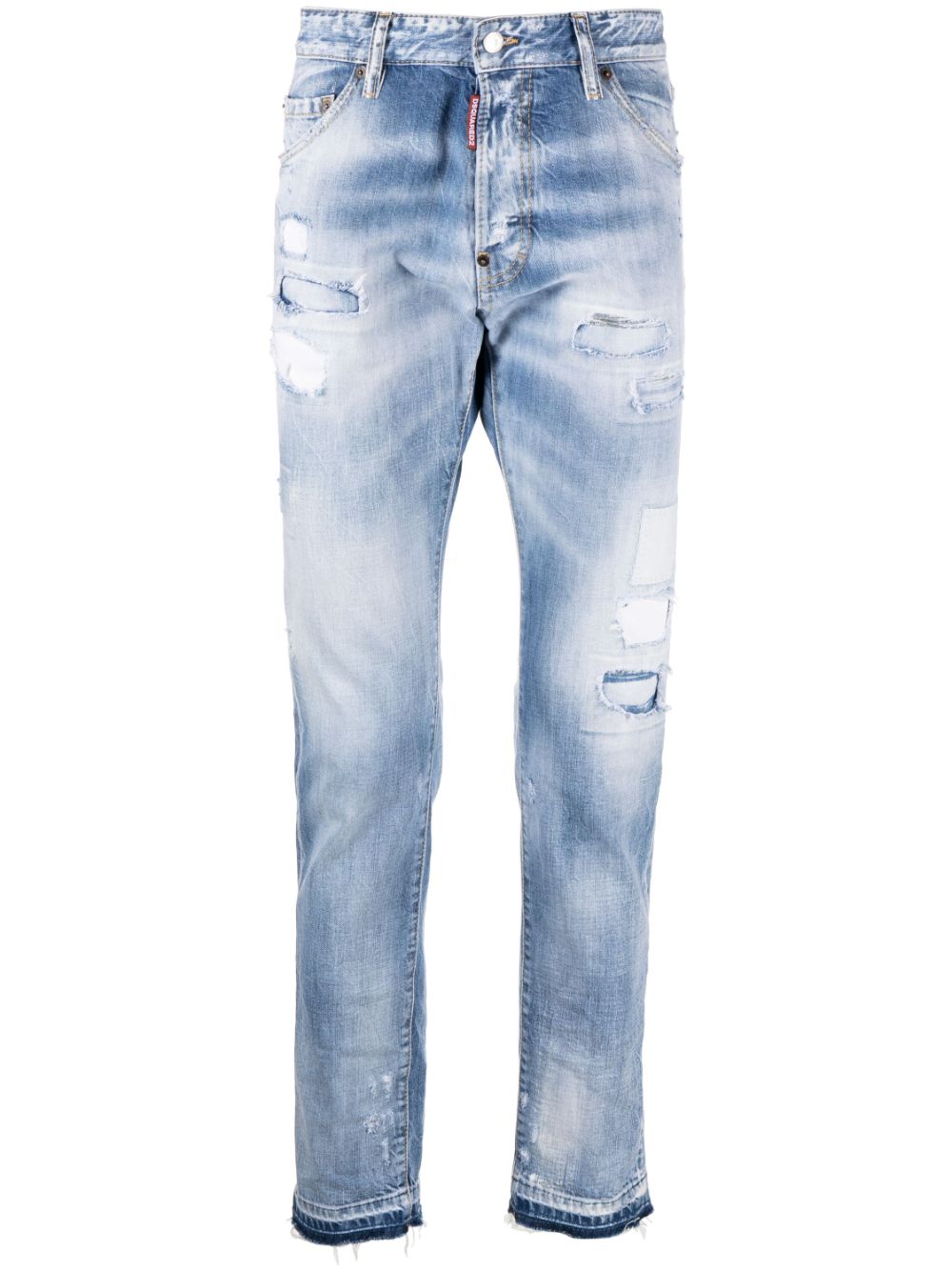 Logo-patch distressed washed jeans - Blue