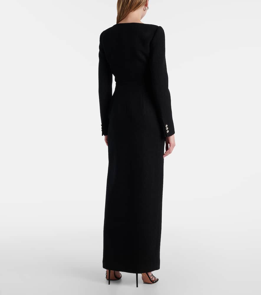Wool-blend twill bouclé maxi skirt