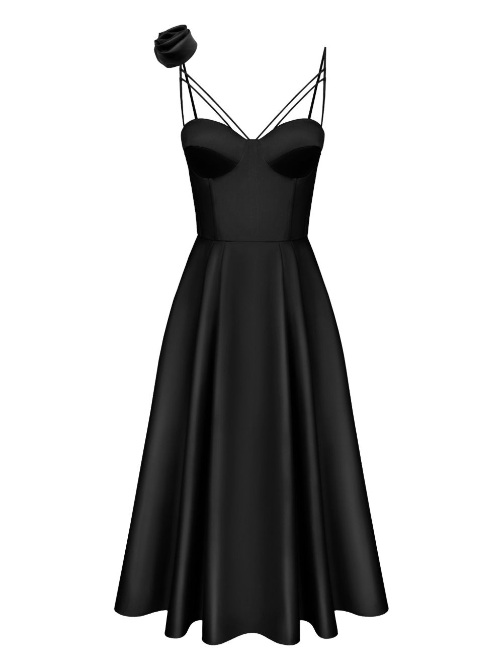 POST MERIDIEM rose-detail corset midi dress - Black
