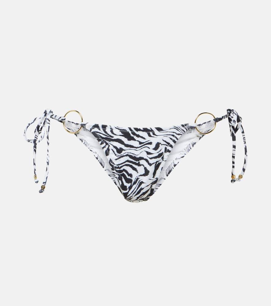 Ring-detail zebra-print bikini bottoms