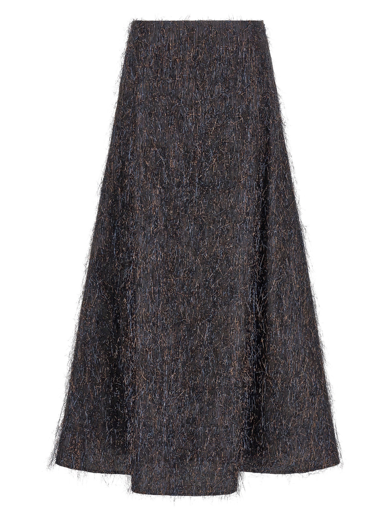 Metallic-Frayed Midi Skirt — Charcoal
