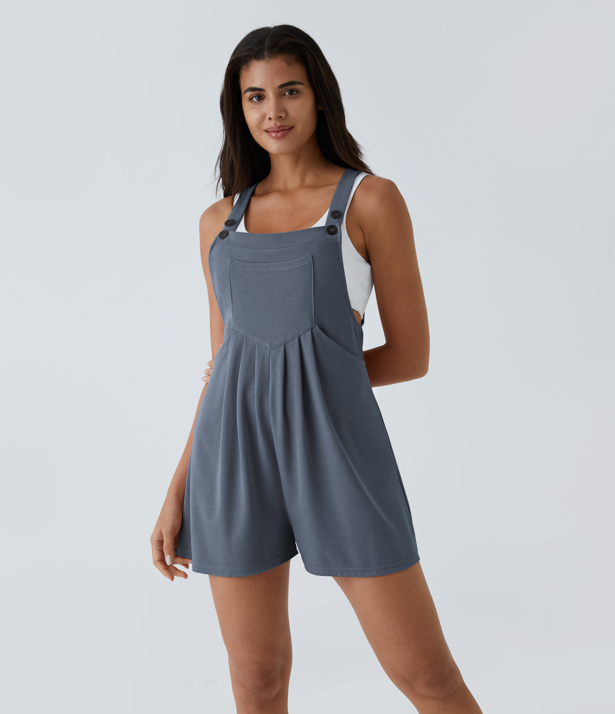 Pockets Waffle Casual Overalls  - Grisaille