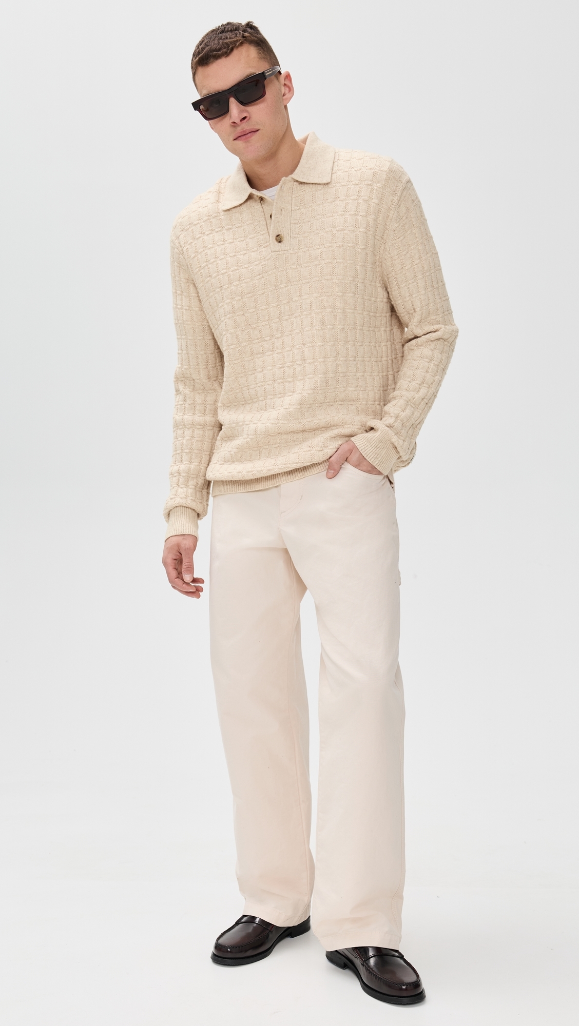 Gustav Squared Structure Polo Knit Light Sand Melange