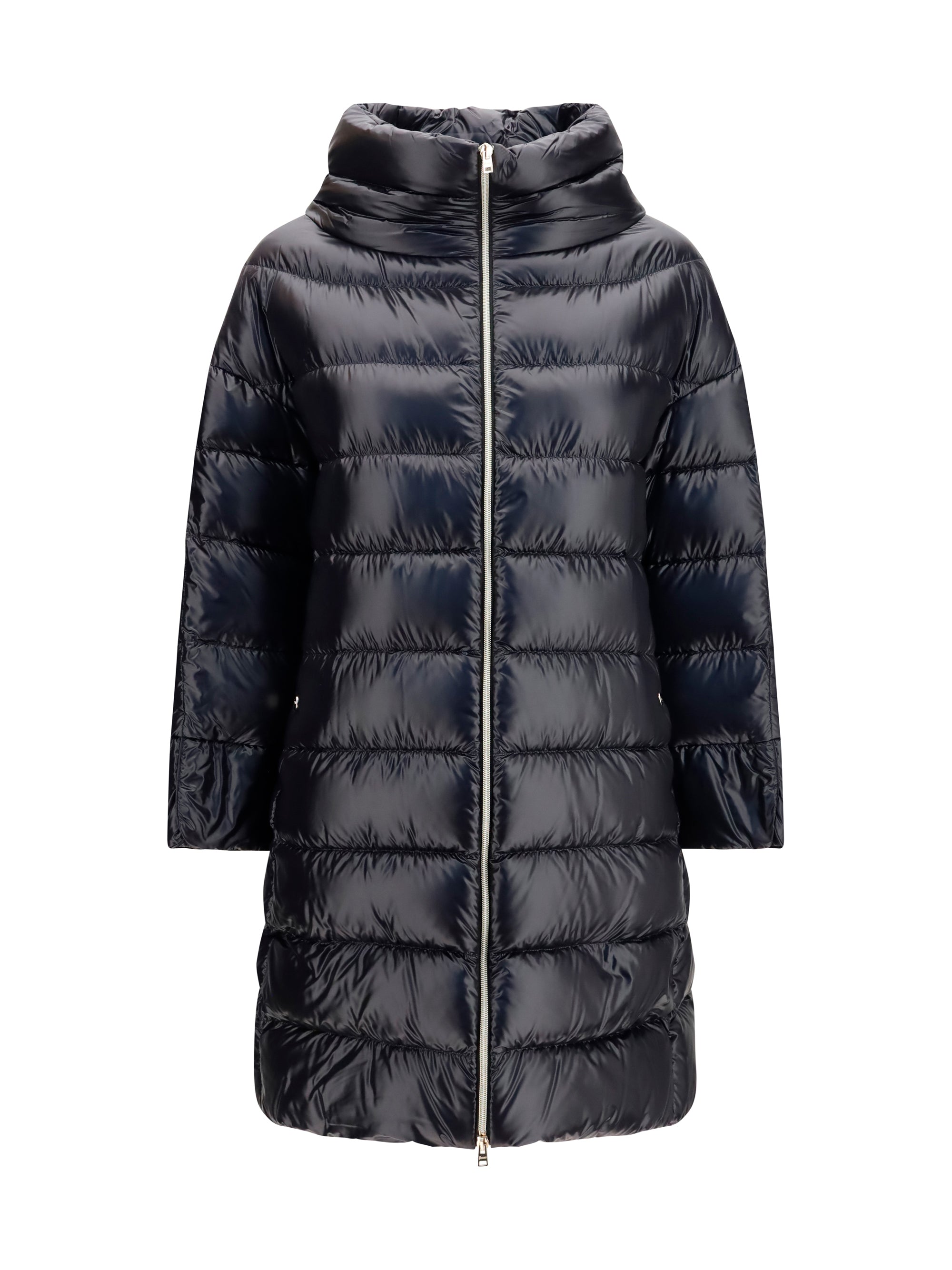 Quilted Midi Down Jacket — Black