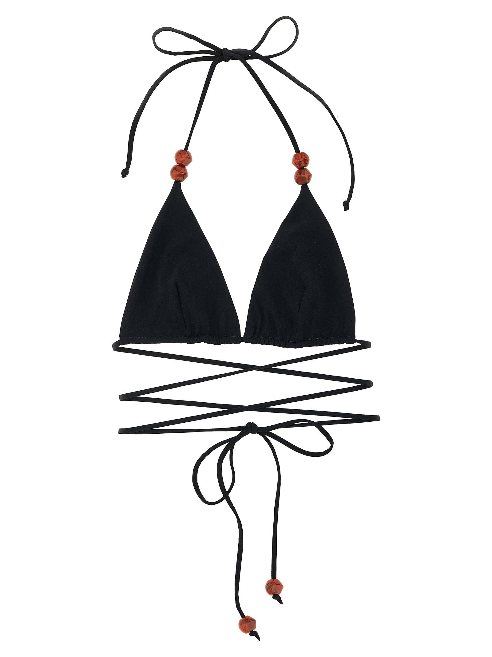 Beaded Lace Triangle Bikini Top — Black