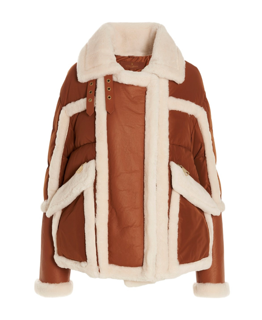 Contrasting shearling-trim padded coat