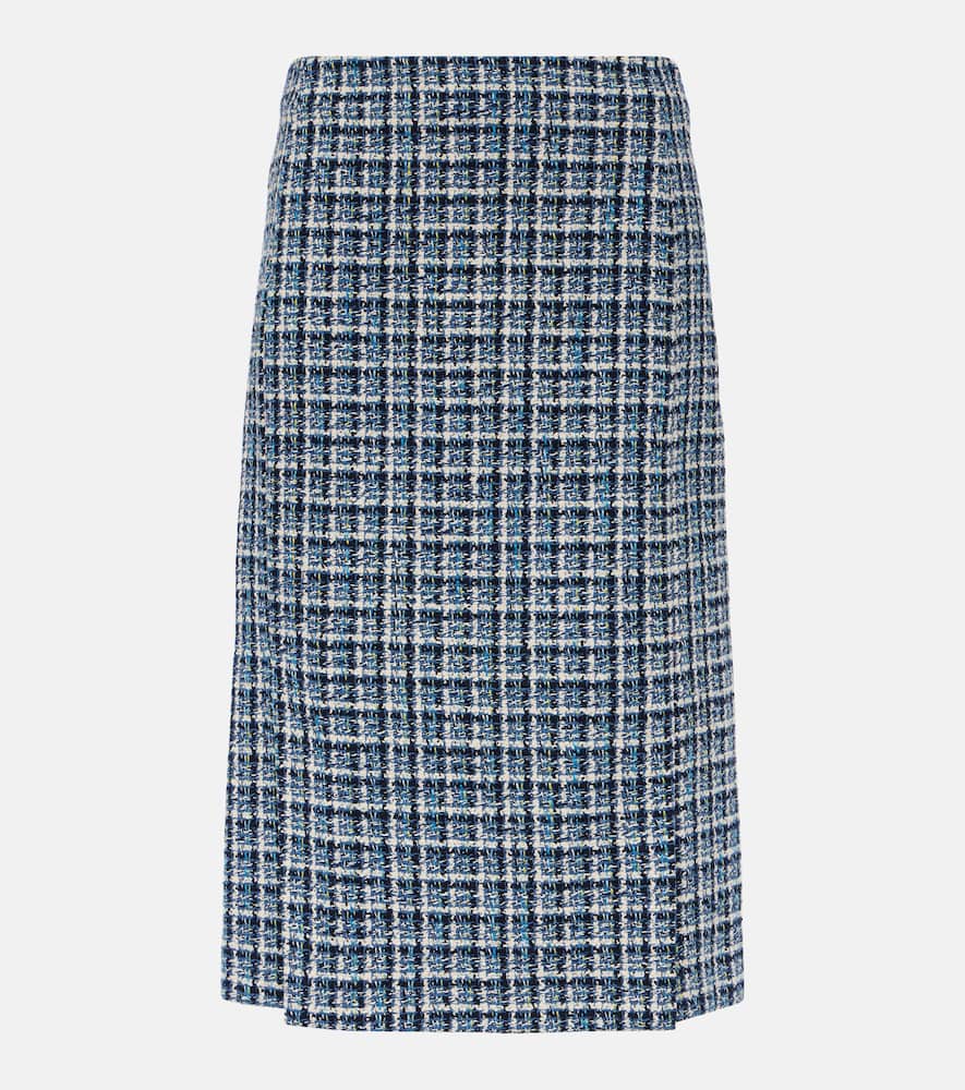 High-rise cotton-blend tweed midi skirt