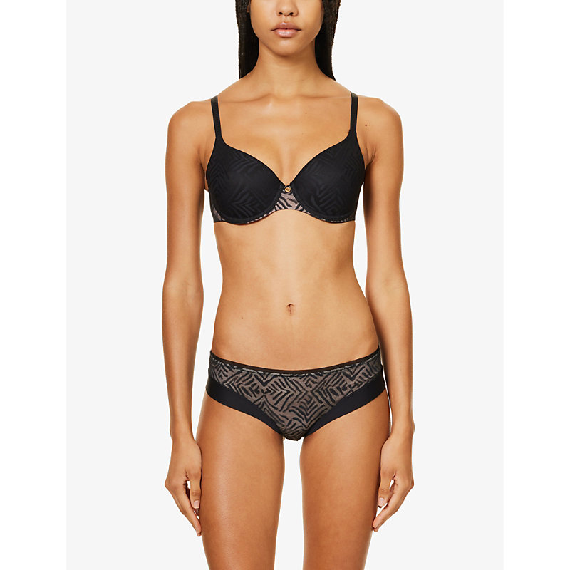 Womens Black Graphic Allure Lace-overlay Stretch-mesh Spacer bra