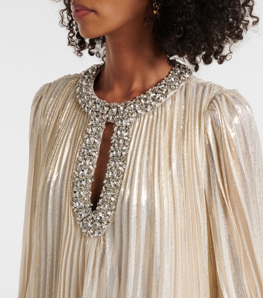 Feather-trimmed silk-blend maxi dress
