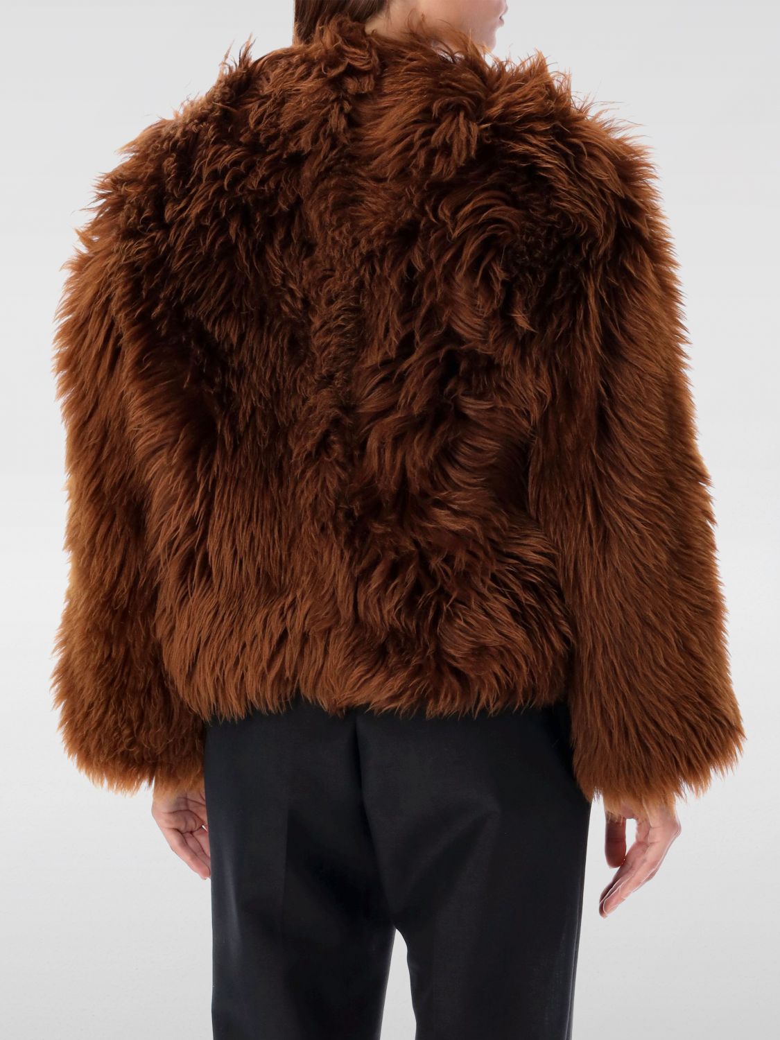 Shearling collarless jacket - Brown