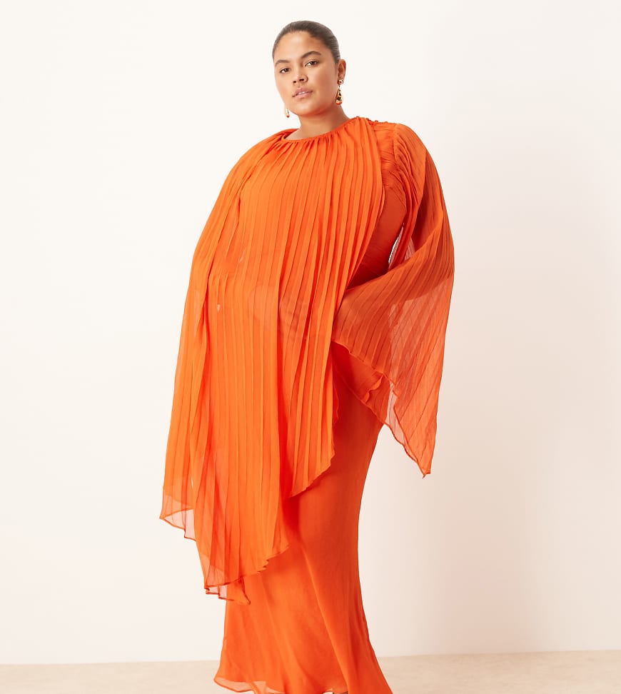 ASOS DESIGN Curve exaggerated pleated sleeve bias maxi dress in orange