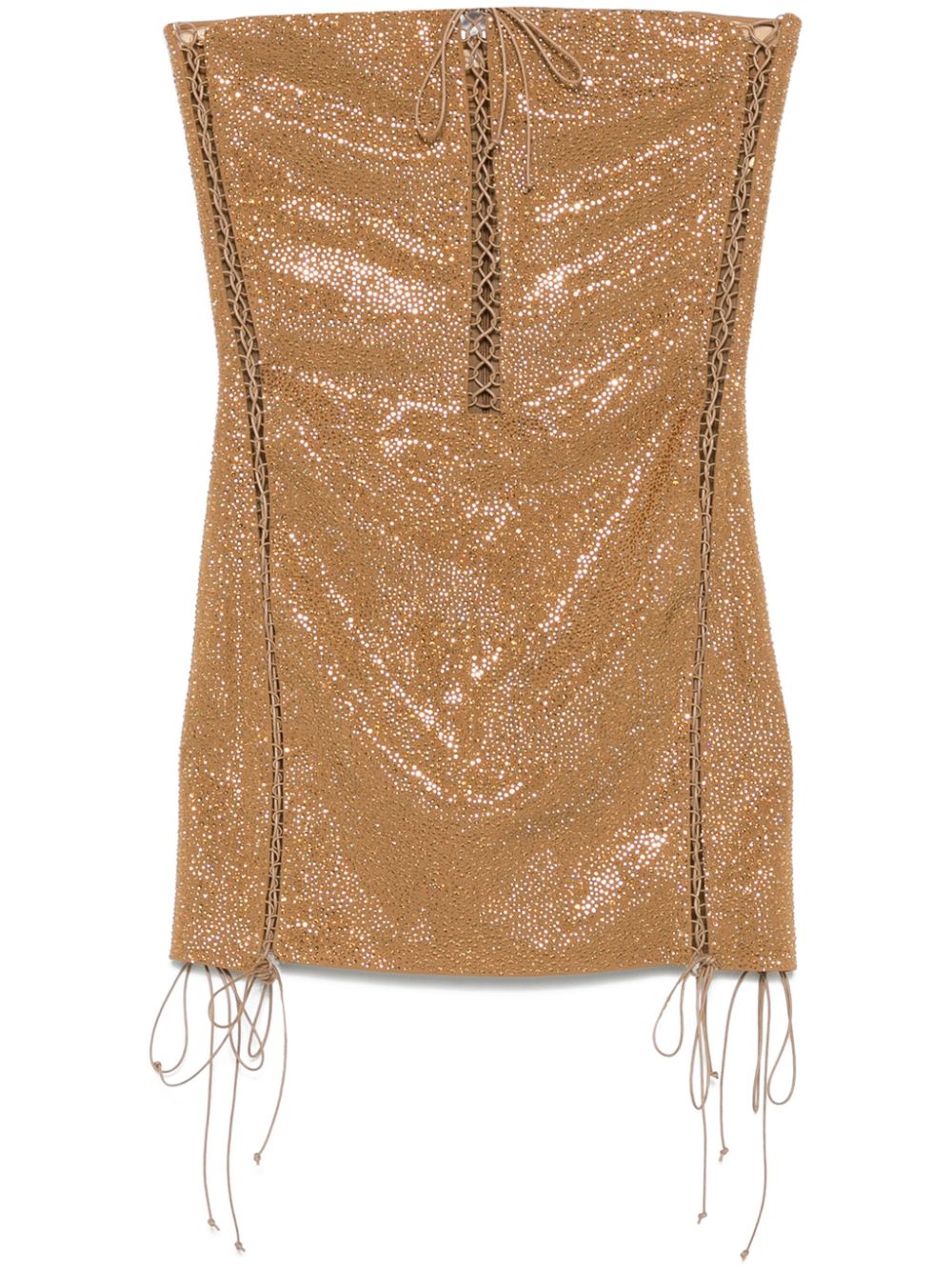 Crystal-embellishment criss-cross mini dress - Brown