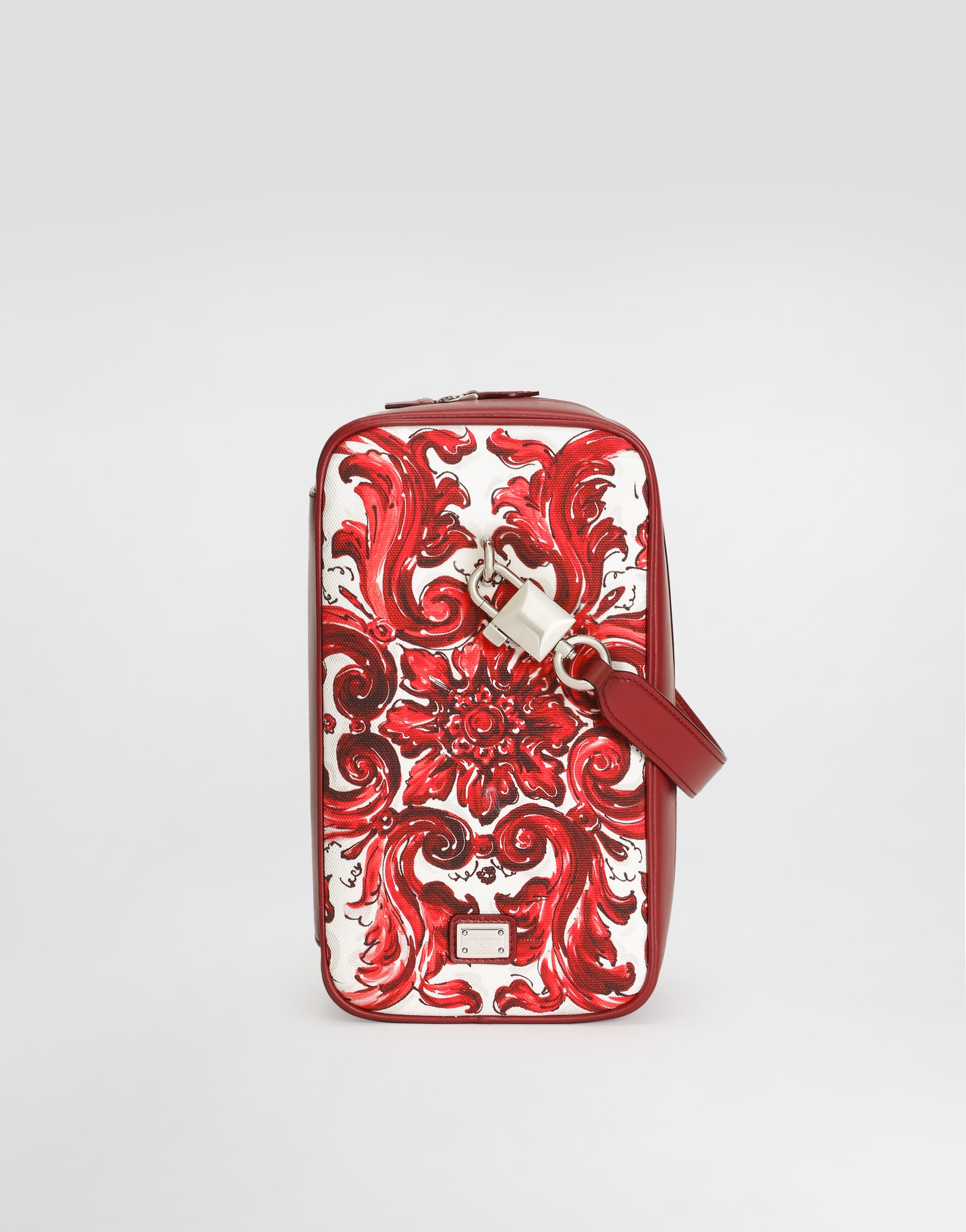 Majolica-print lock canvas handbag