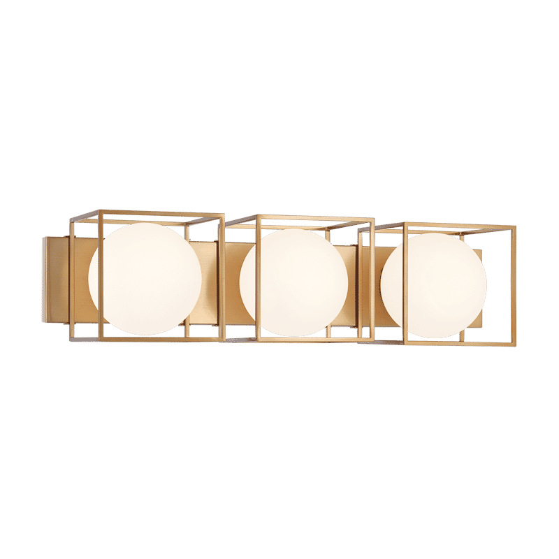 Aged Gold Brass Three Light Wall Sconce from the Squircle Collection
