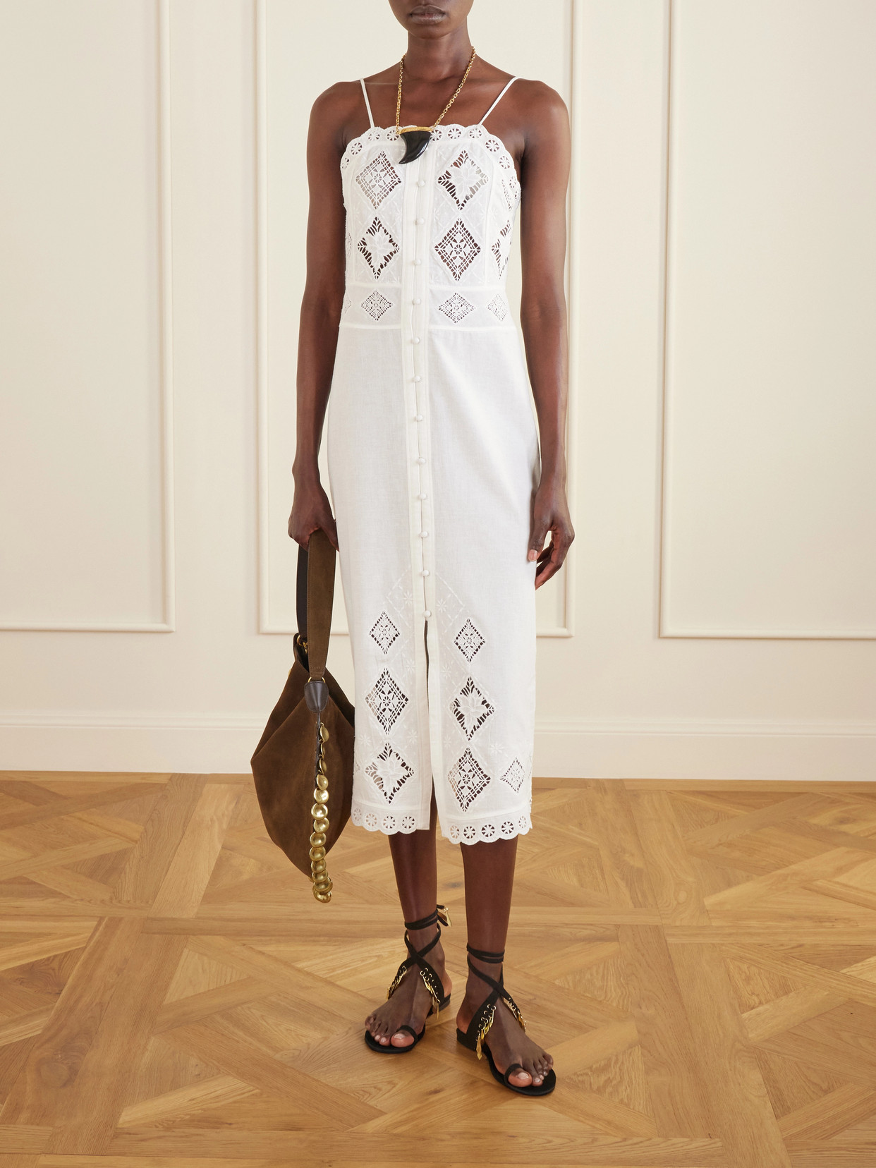 Nelsane Broderie Anglaise Cotton And Linen-blend Midi Dress - White