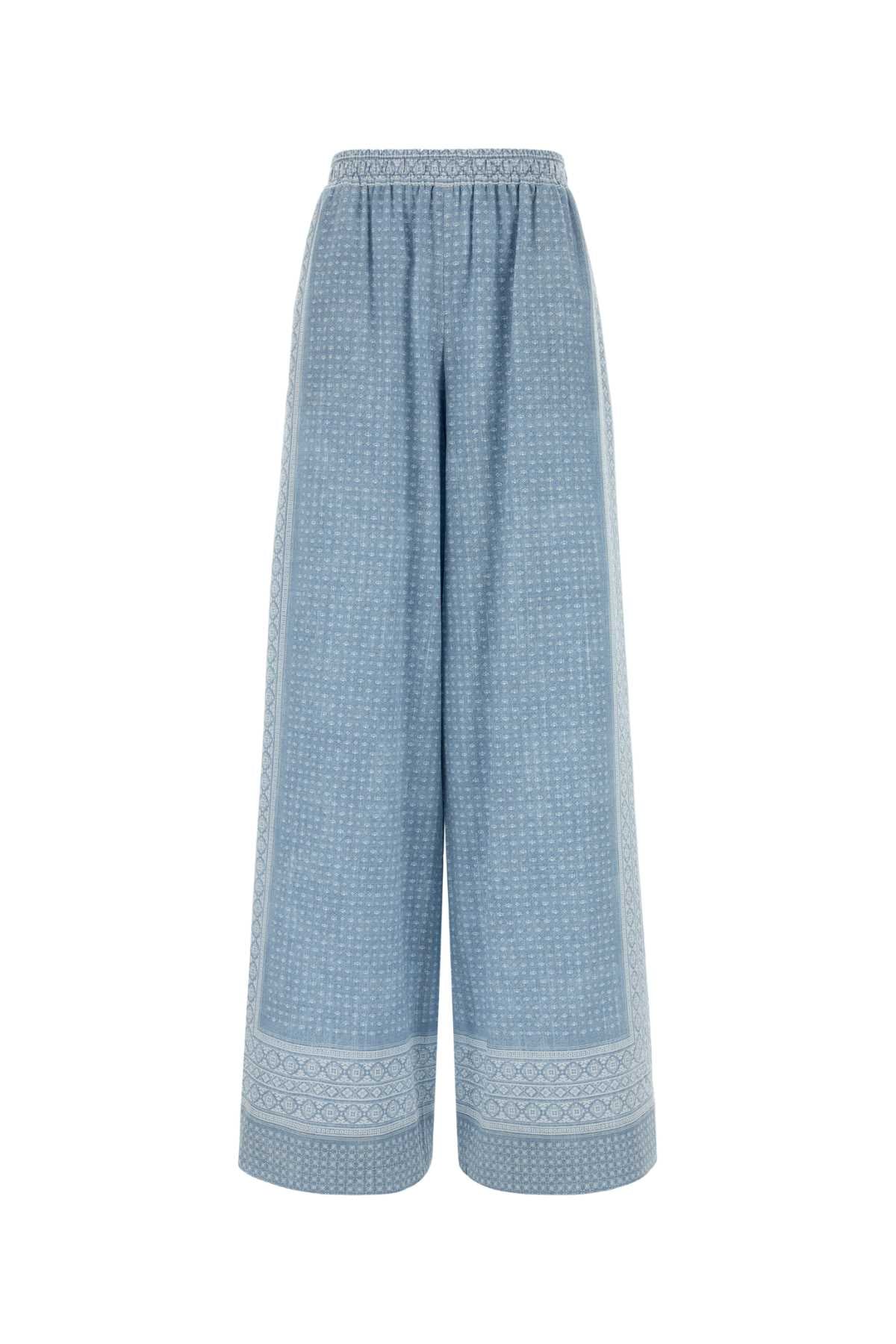 Embroidered Silk Trousers — Blue