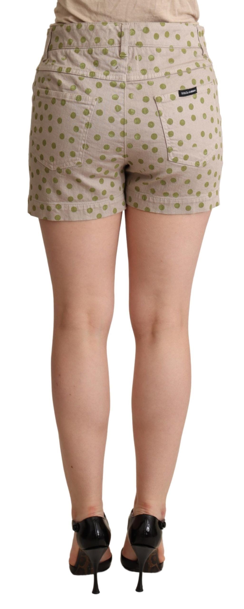 Polka-Dot Cotton Stretch Shorts — Beige