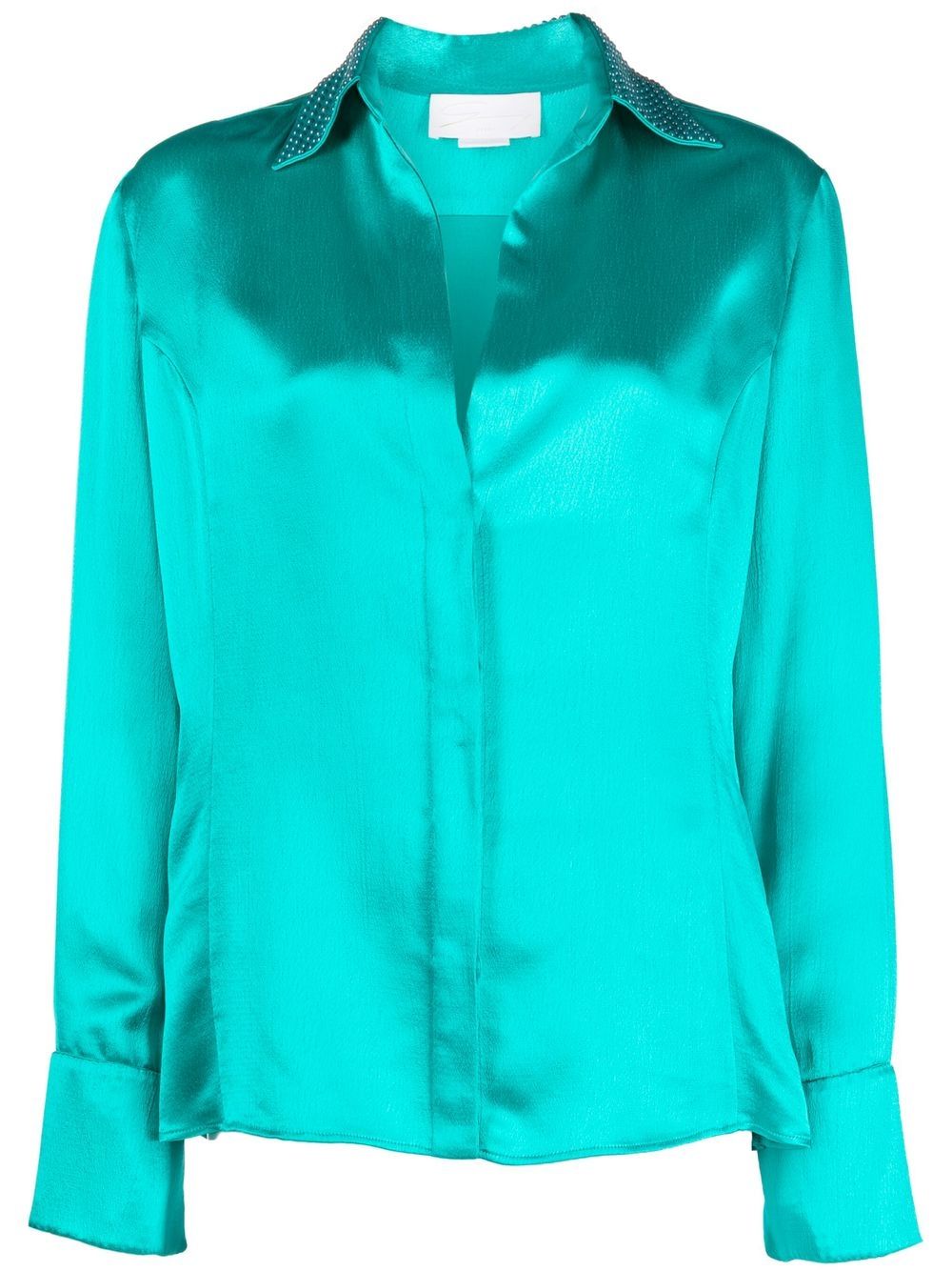 Stud-embellished satin shirt - Blue