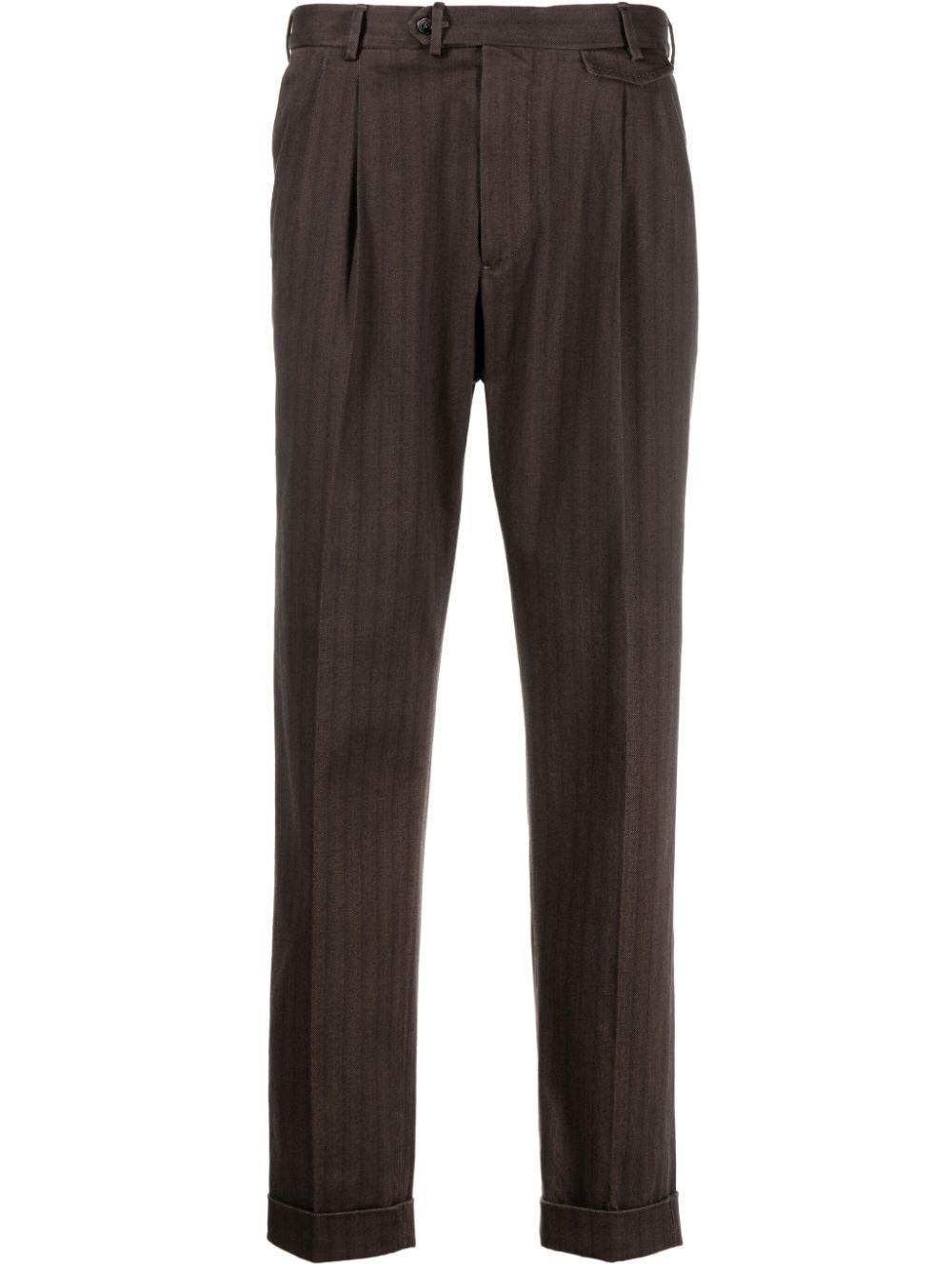 Herringbone cotton-blend tapered trousers - Brown