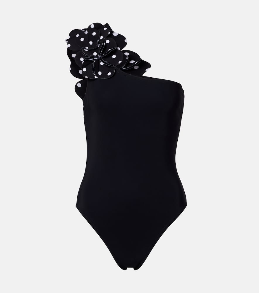 Aria floral-appliqués one-shoulder swimsuit