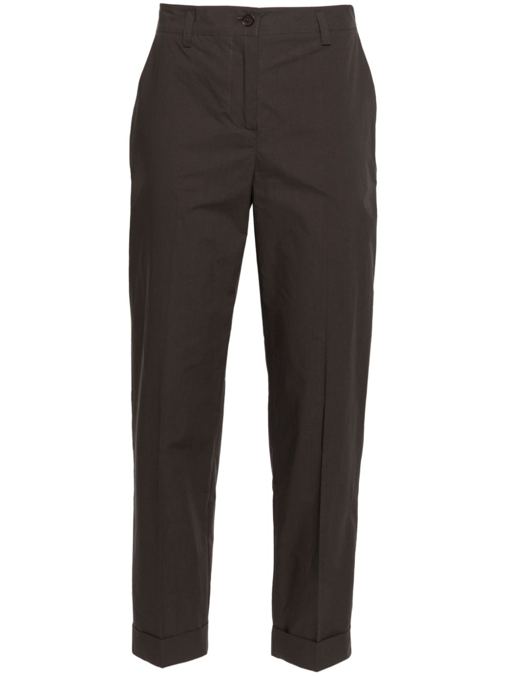 Tapered-leg cotton trousers - Brown