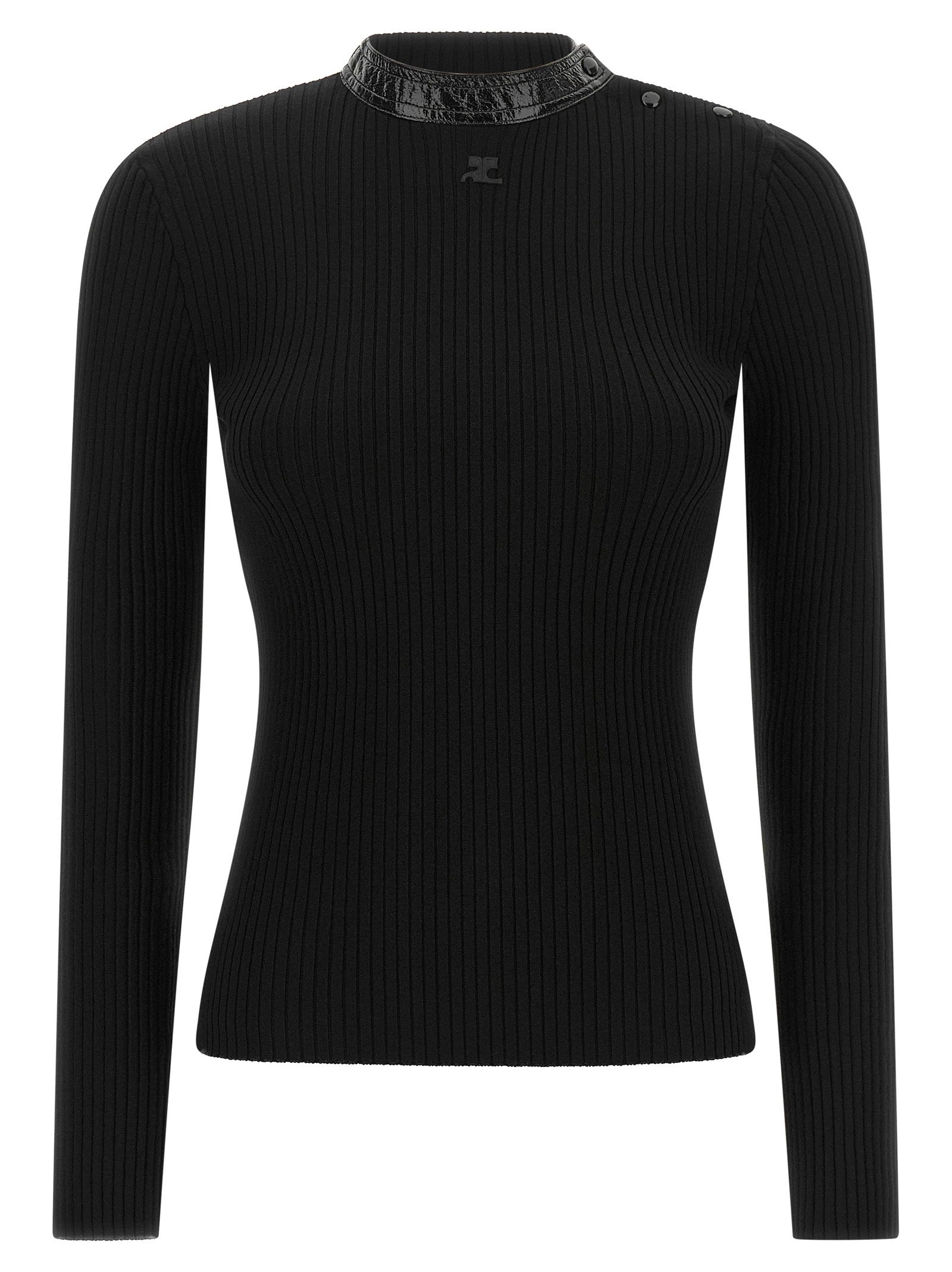 Vinyl Collar Ribbed Sweater — Black