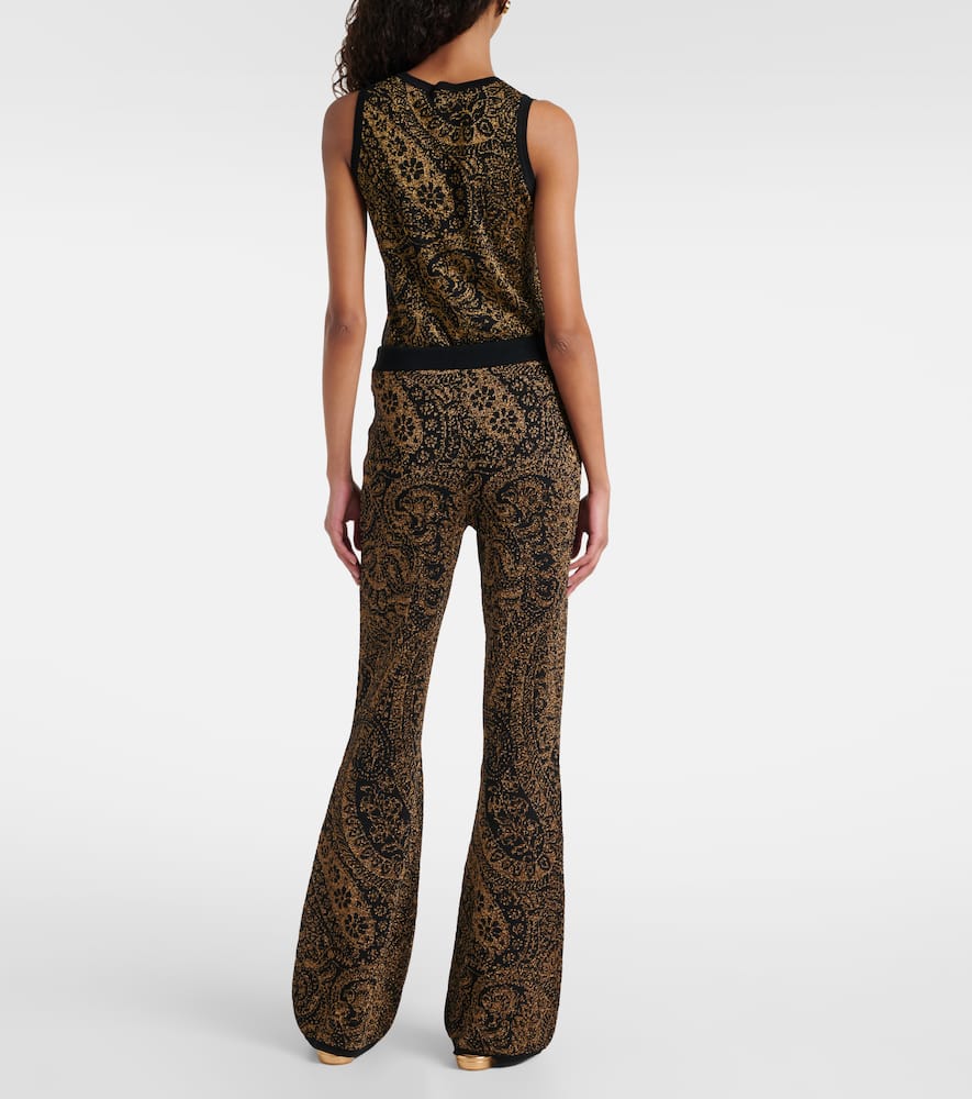 Paisley wool-blend lamé flared pants