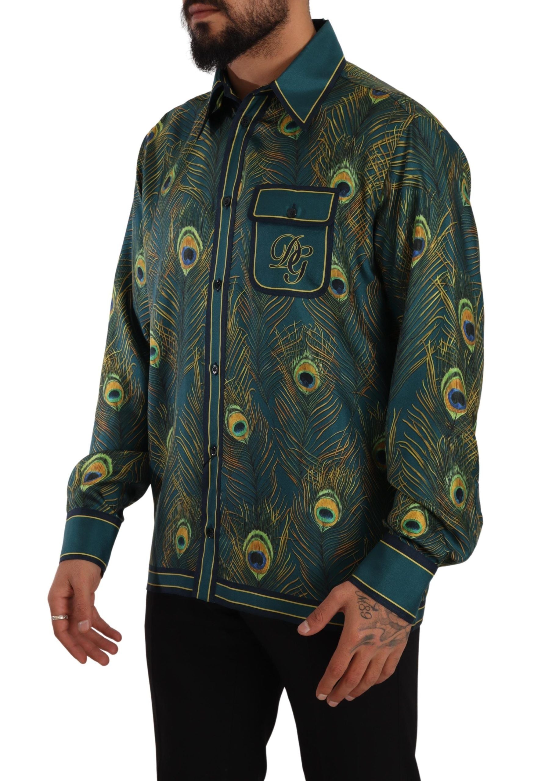 Peacock Feather Silk Shirt — Green