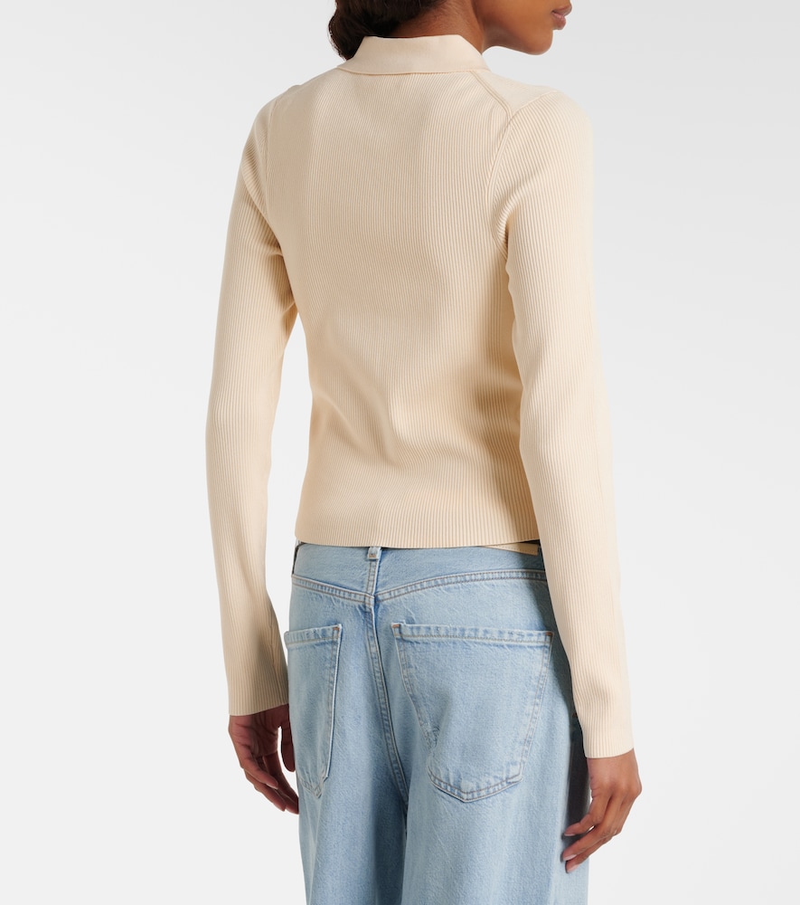 Mila ribbed-knit zip-up top