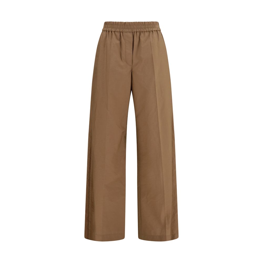 Elasticated Waist Cotton Trousers — Brown