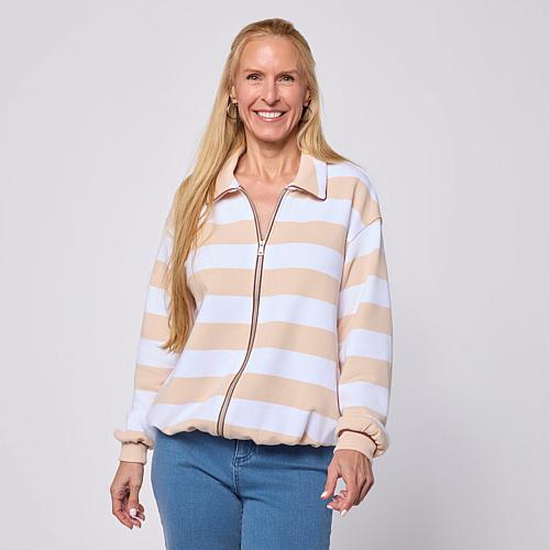 Striped Knit Zip Up Jacket - Blue