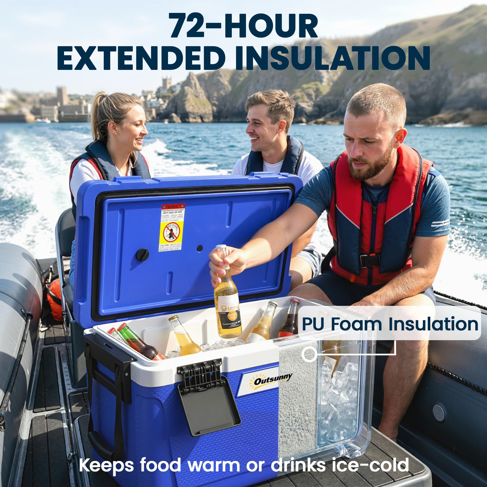 Outsunny 42.6L Insulated Cool Box, Portable Ice Cooler With Handle In Dark Blue