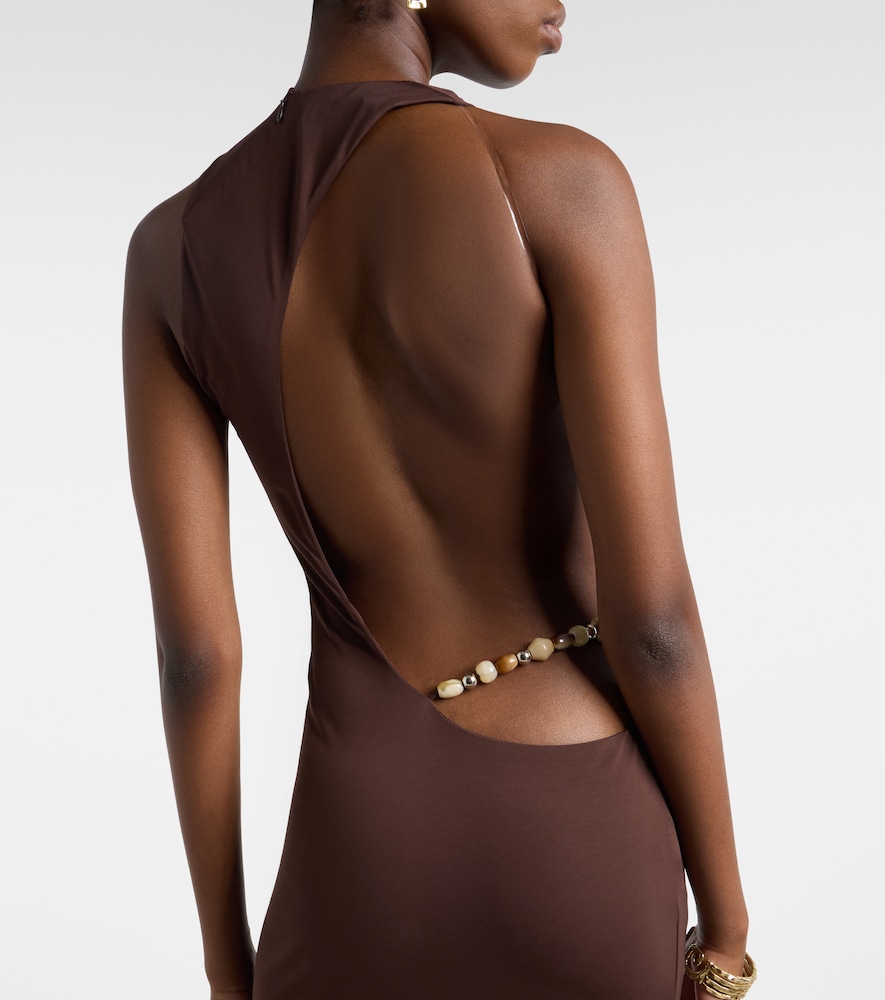 Maha beaded open-back jersey gown