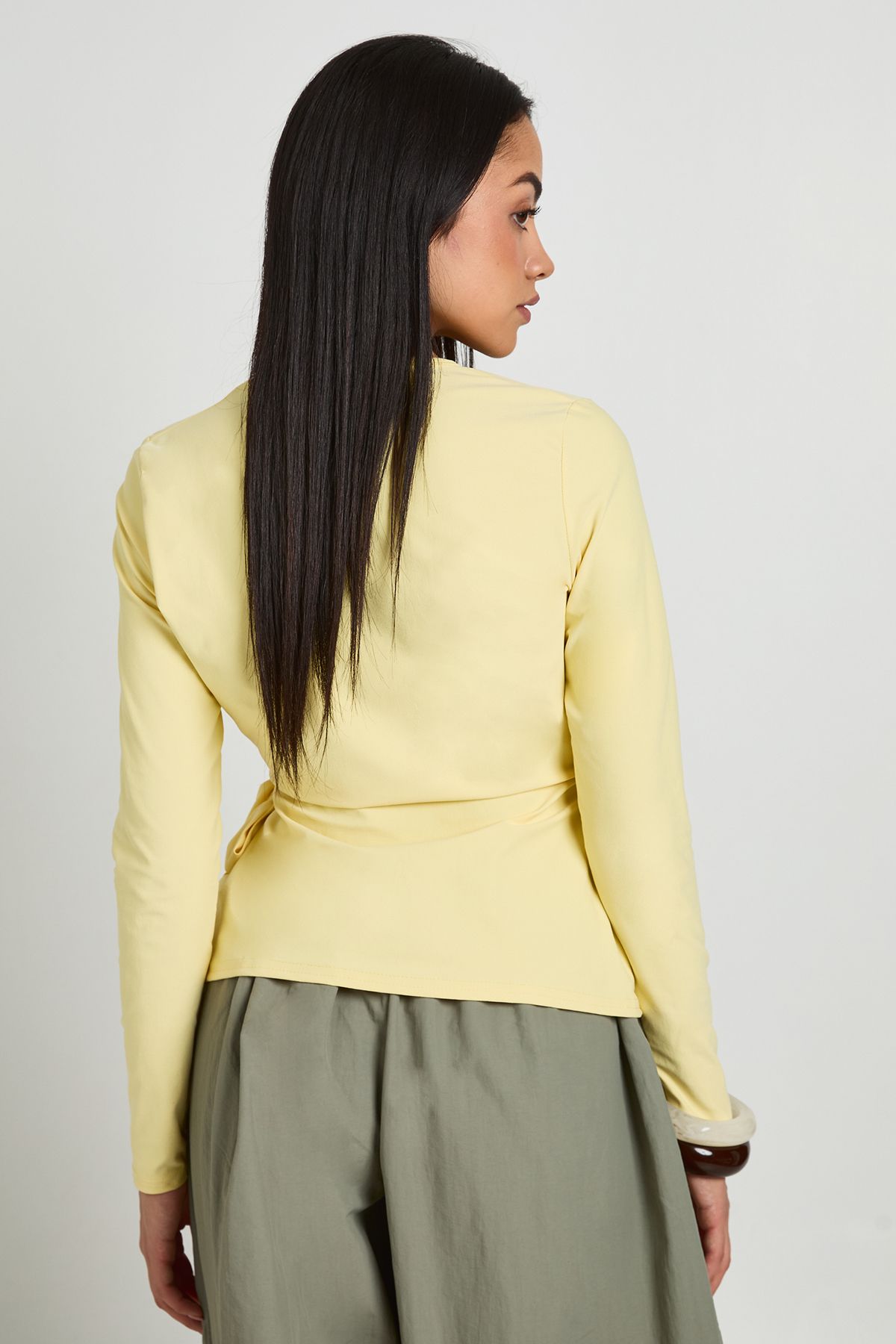 Boohoo Womens Wrap Front Tie Waist Top - Yellow