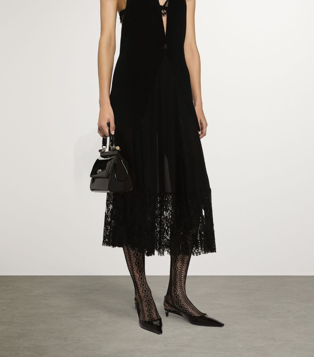 Silk Georgette Lace-Trim Midi Skirt