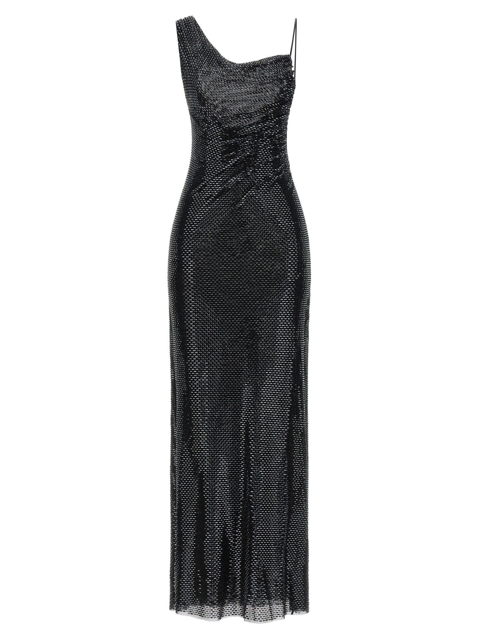 Black Rhinestone Draped Maxi Dress