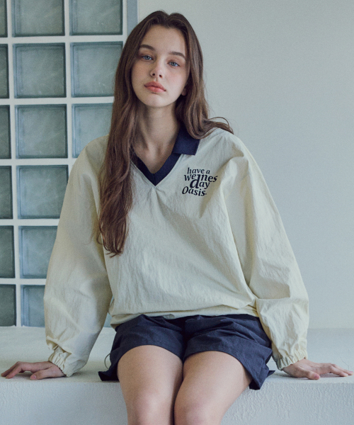 W/Signature Nylon Collar Sweatshirt_Ivory