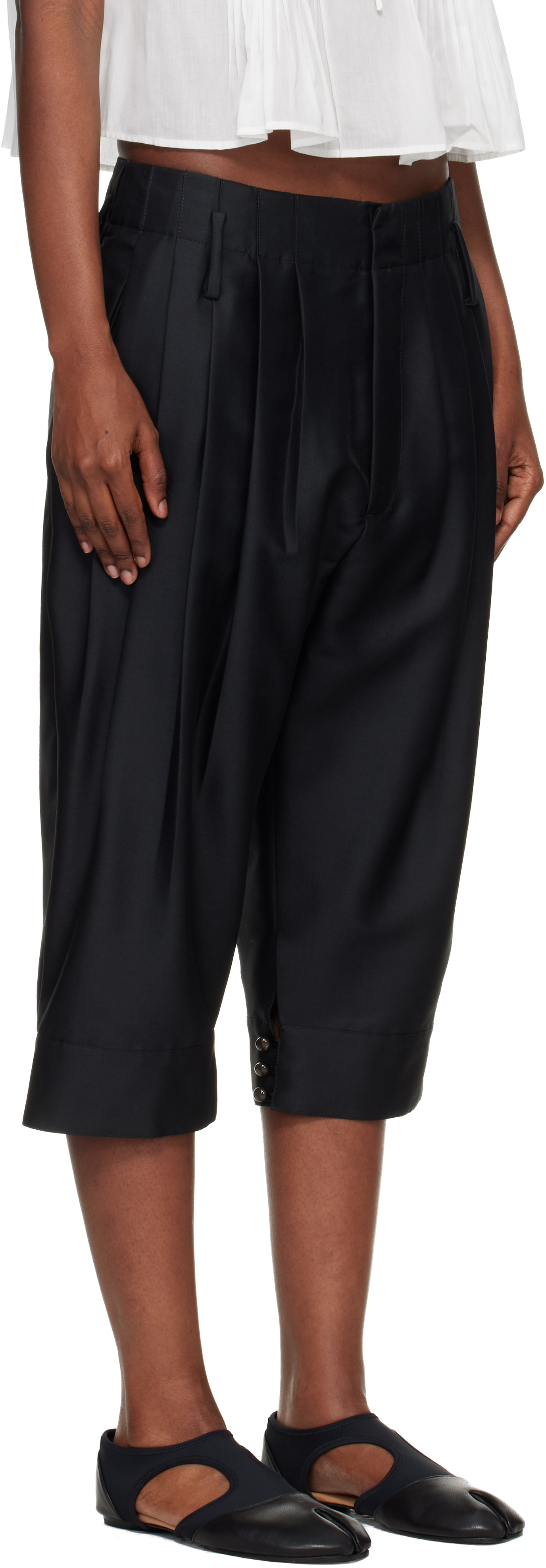 Black Paris Tailored Cropped Pleated Trousers