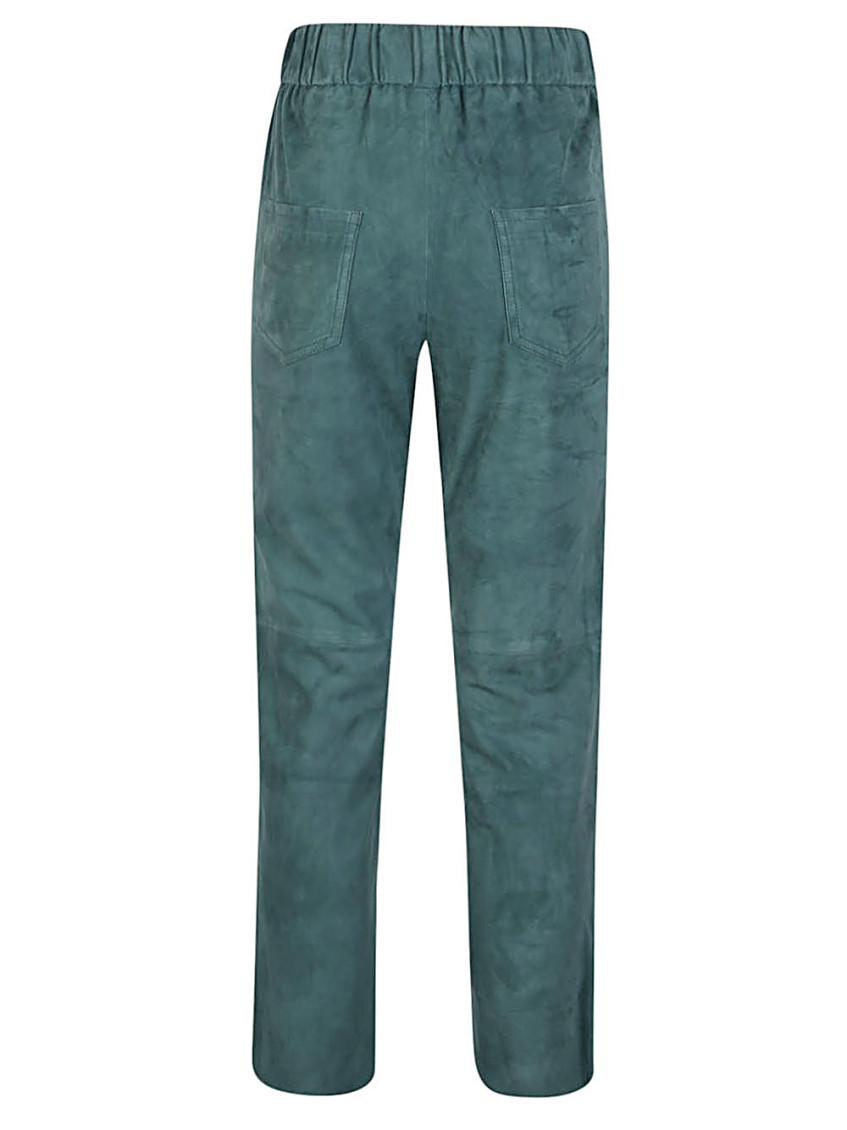 Green Elastic waist suede trousers