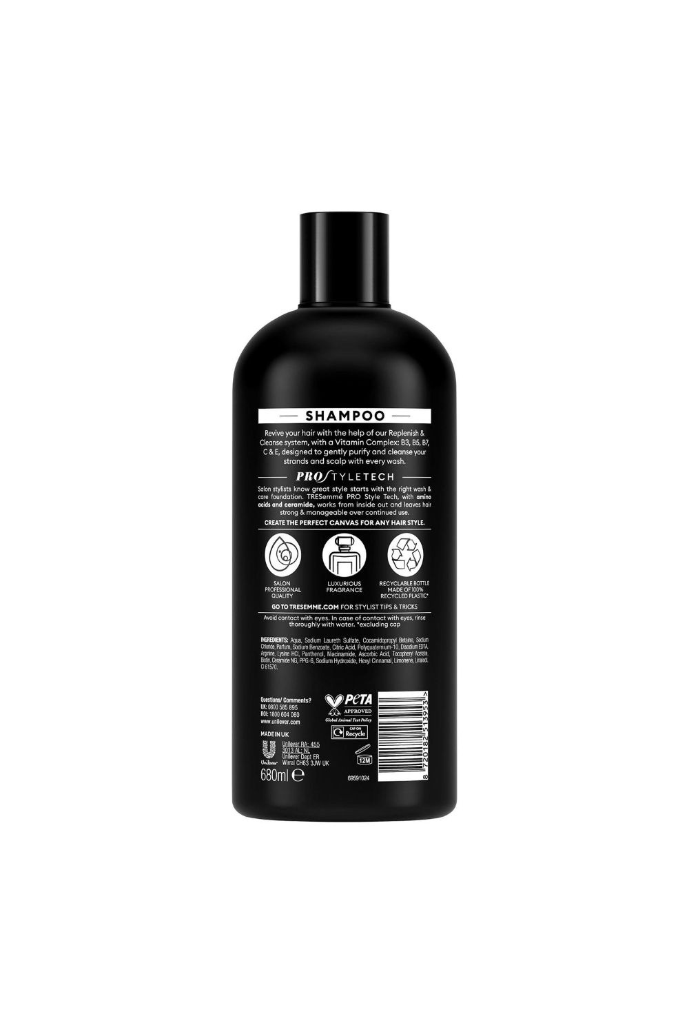 Tresemme 'shampoo' Replenish & Cleanse With Vitamins Complex B, C & E, 2 Pack Of 680 Ml In Black