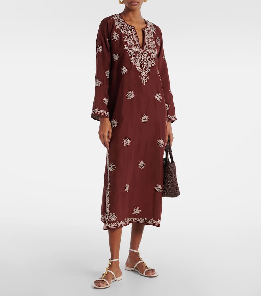 Floral embroidered silk tunic