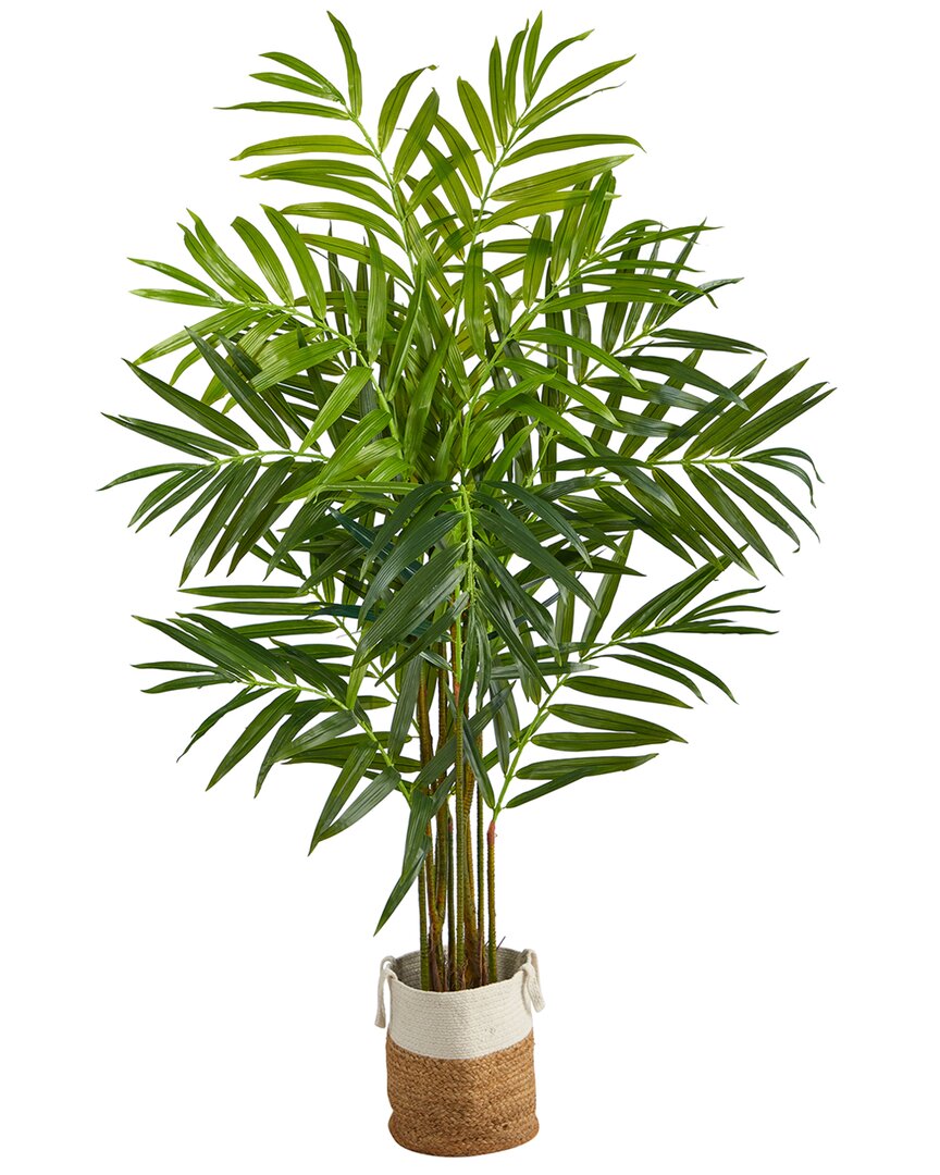 Handmade 8Ft King Palm Artificial Tree With 12 Bendable Branches In Jute & Cotton Planter